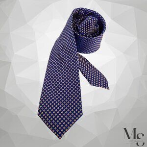 IKE BY IKE BEHAR Blue Geometric Silk Hand Made Tie W: 3.25" EX COND